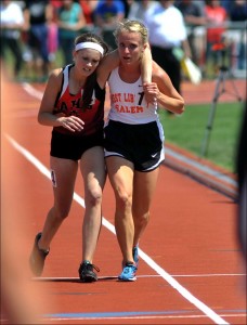 Meghal Vogel carrying another runner